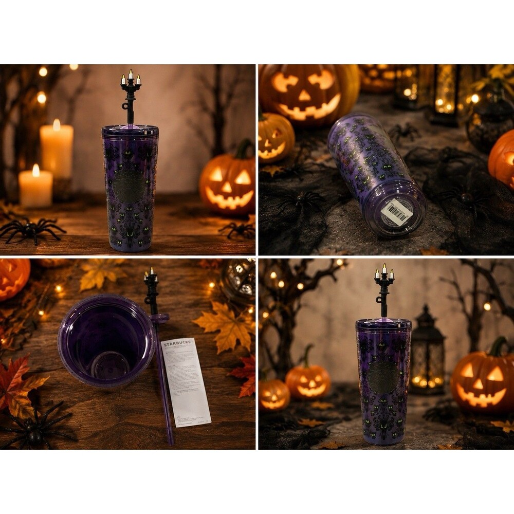 Disney Parks Starbucks Haunted Mansion Wallpaper Tumbler. Candlestick Straw